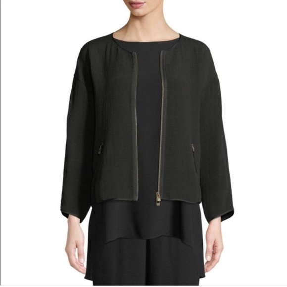 Eileen Fisher Silk Sponge Textured Bomber Jacket - Picture 1 of 9